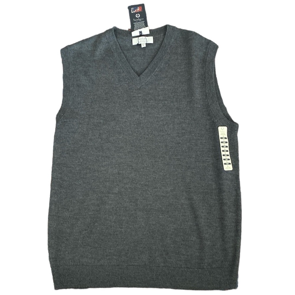 NWT Men’s Turnbury Extra Fine 100% Merino Wool Gray Sweater Vest Size Large.